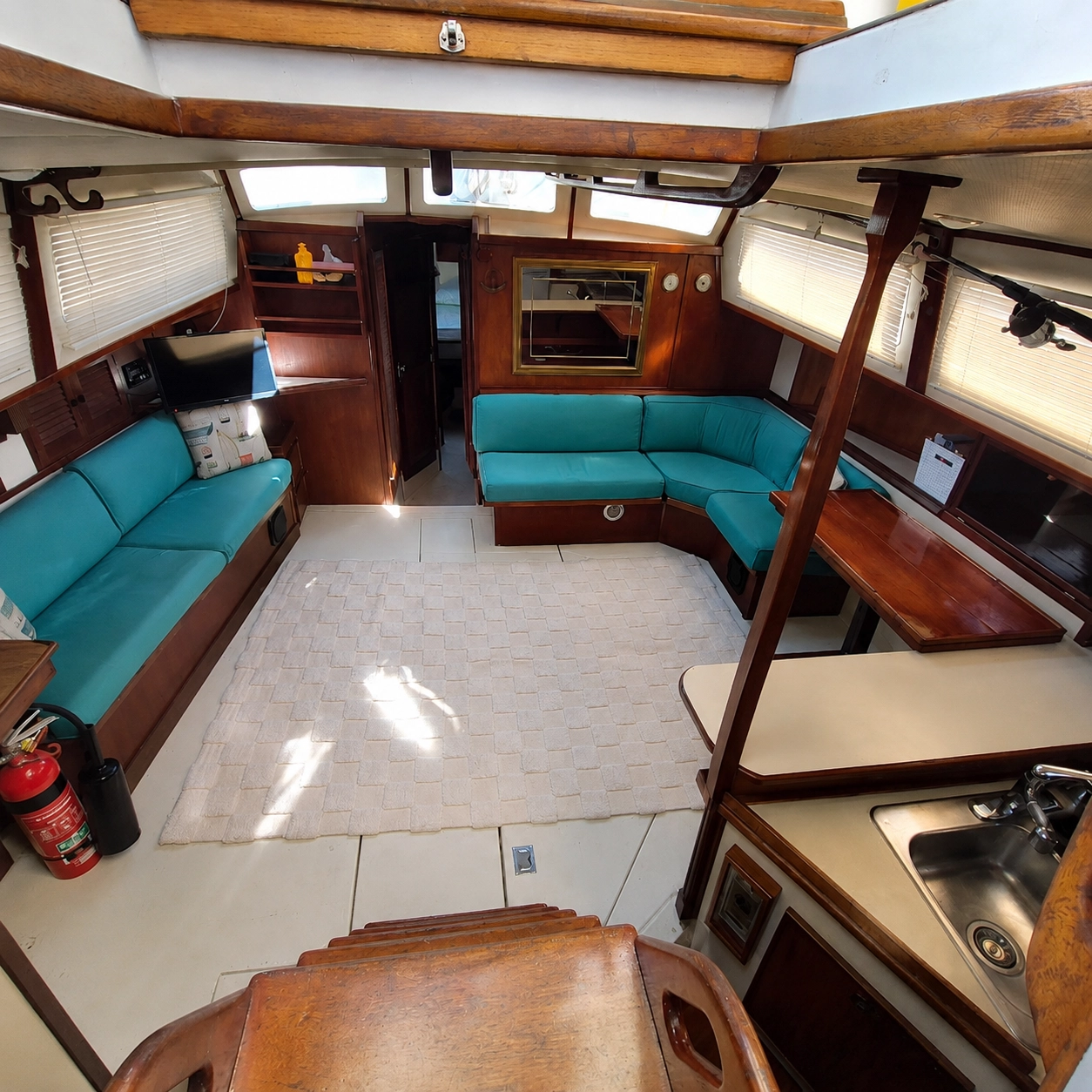 Silver Queen main saloon seating and timber interior